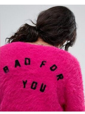 Lazy Oaf ‘Bad For You’ Shrunken Cardigan Hot Pink (Size L) EUC